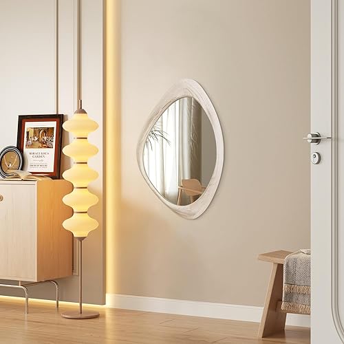 Miniatura 5 de AAZZKANG Espejo de pared irregular de madera, gran espejo asimétrico de 24 x 16 pulgadas, espejo decorativo rústico colgante para dormitorio,