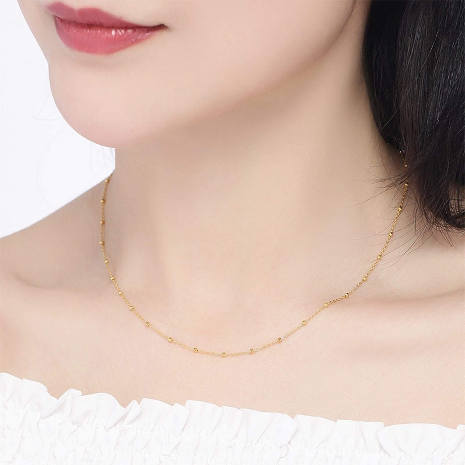 Collar de Cadena de Bolas para Mujer de Oro Amarillo de 18 Quilates para Fiesta de Boda