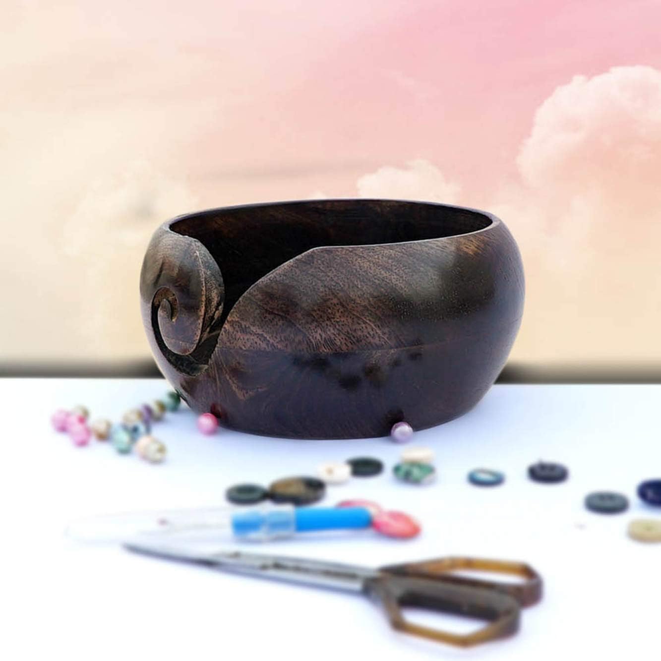 Indus Lifespace Wooden Yarn Bowl Portable Knitting Yarn Bowl Hook Holder (17.78cm x 17.78cm x 10.16cm), Brown, 7" x 7" x 4'' - Image 4