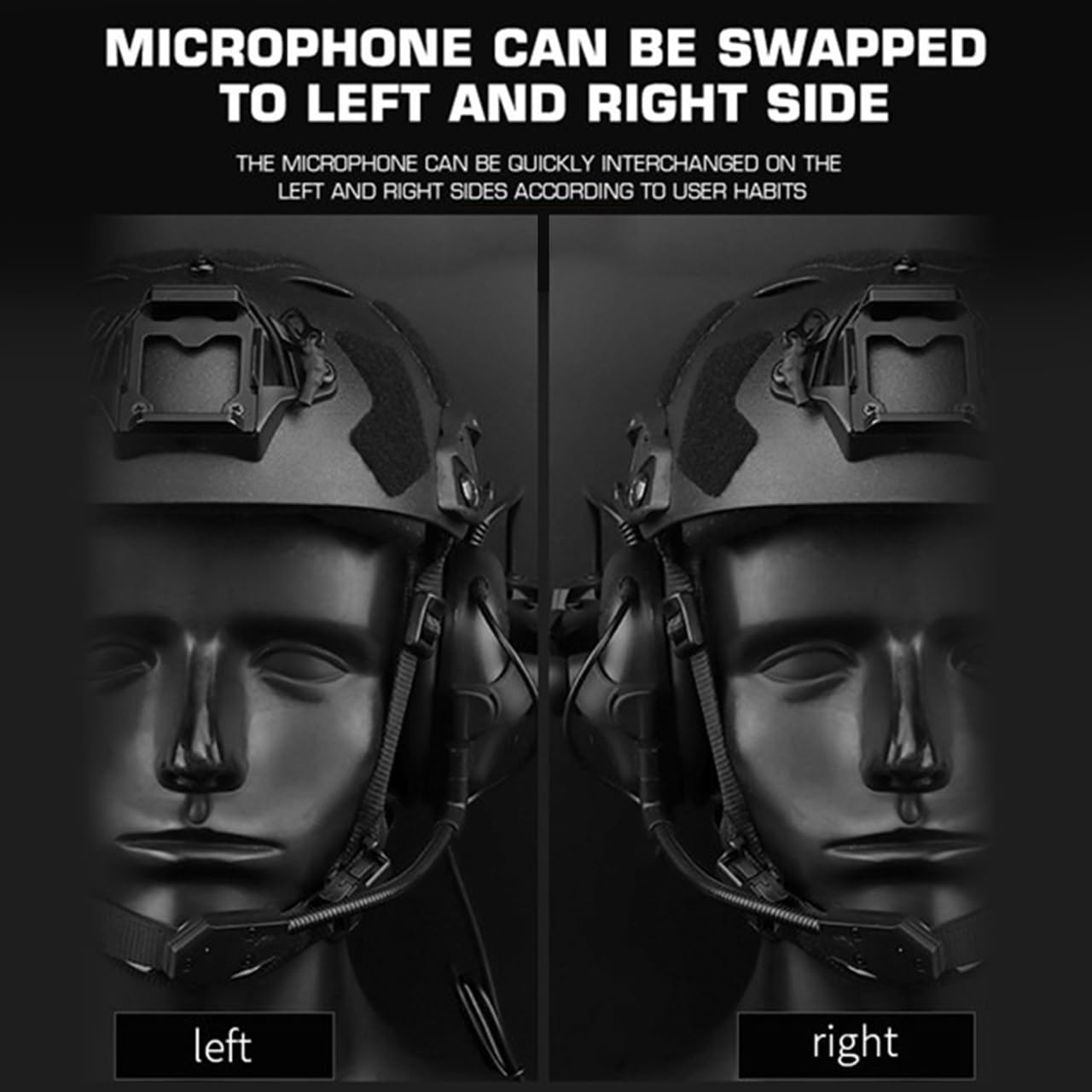 Casque Fast Tactique Et Protège-Oreilles De Sécurité avec Microphone Amovible Et Adaptateur De Rail Réglable À 360° pour La Protection des Oreilles, Sport CS Game Cosplay