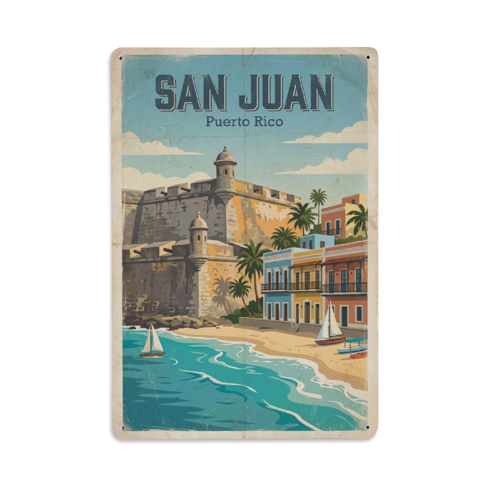 Huiyhb 8X12inch(20X30cm) Travel Retro Puerto Rico San Juan Metal Tin Sign