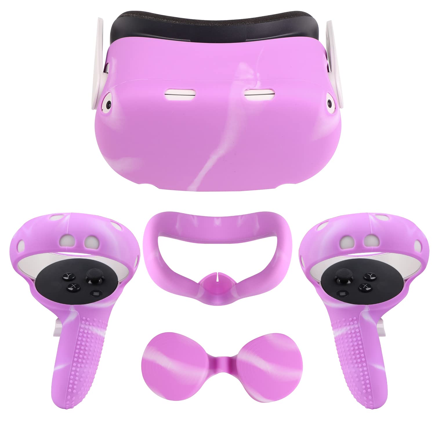 Relohas Accessories for Oculus Quest 2, VR Accessory Set for Meta Quest 2, Include Controller Grip Leather Cover, VR Shell Cover, Face Cover, The Best Gifts for Christmas and Halloween(Pink)