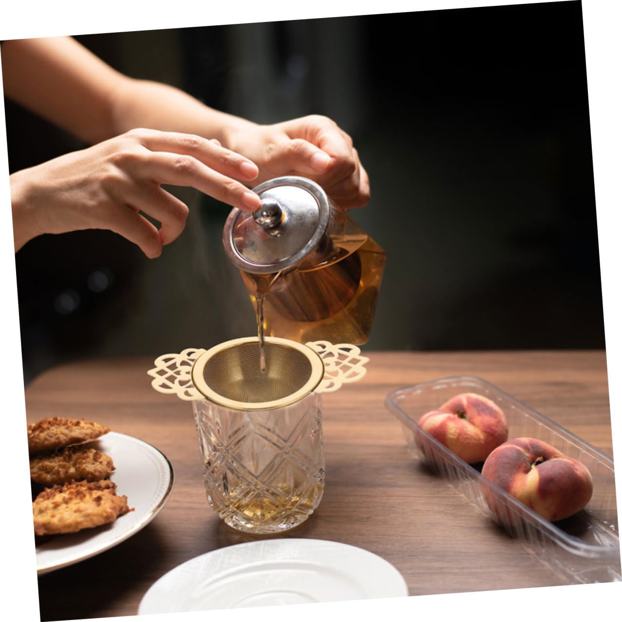 BESPORTBLE 4pcs Stainless Steel Tea Infusers Set Fine Mesh Strainers Reusable Tea Leaf Filter Sieve for Loose Leaf Brewing Gold Color for Home and Travel