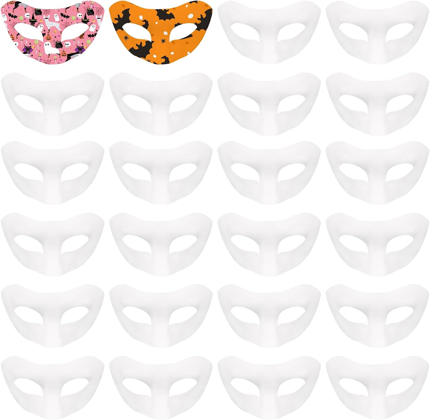 Framendino, 24 Pack White Paper Mache Art Masks Half Face Masquerade DIY Blank Hand Painted for Halloween Cosplay Party