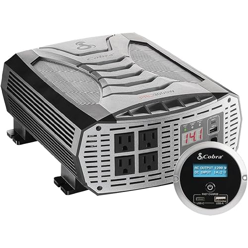 Cobra PRO 3000W Professional Grade Power Inverter, Portable – 3000-Watt Car Charger, 4 Grounded AC Outlets, 2 Fast Charge USB Ports and Remote Controller (CPIALCDG1) Included