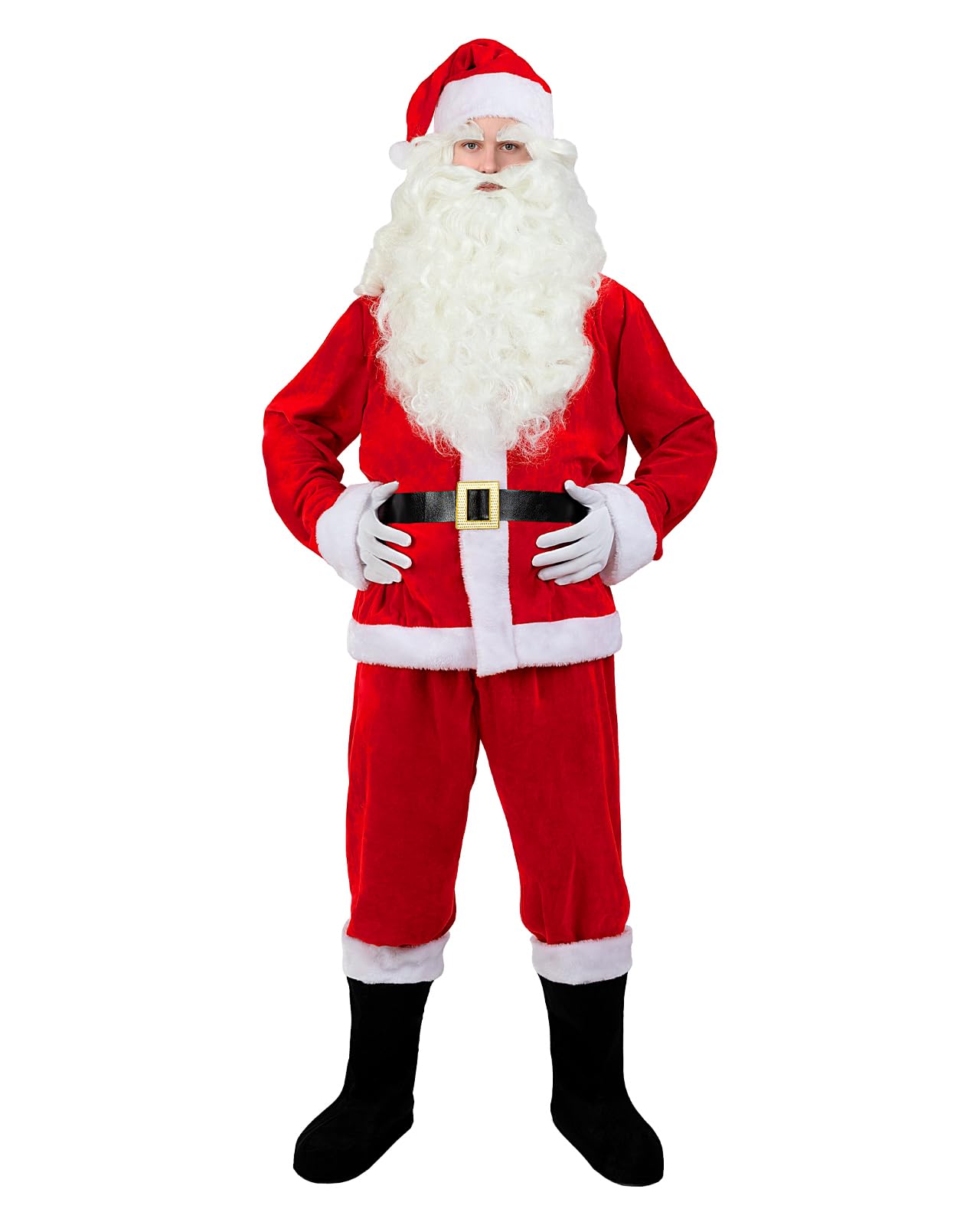 Funidelia Disfraz de Papá Noel Deluxe para hombre, Incluye pantalón, cinturón, chaqueta, cubrebotas y gorro, Navidad - Traje para adultos para fiestas, Carnaval y Halloween - Talla 3XL