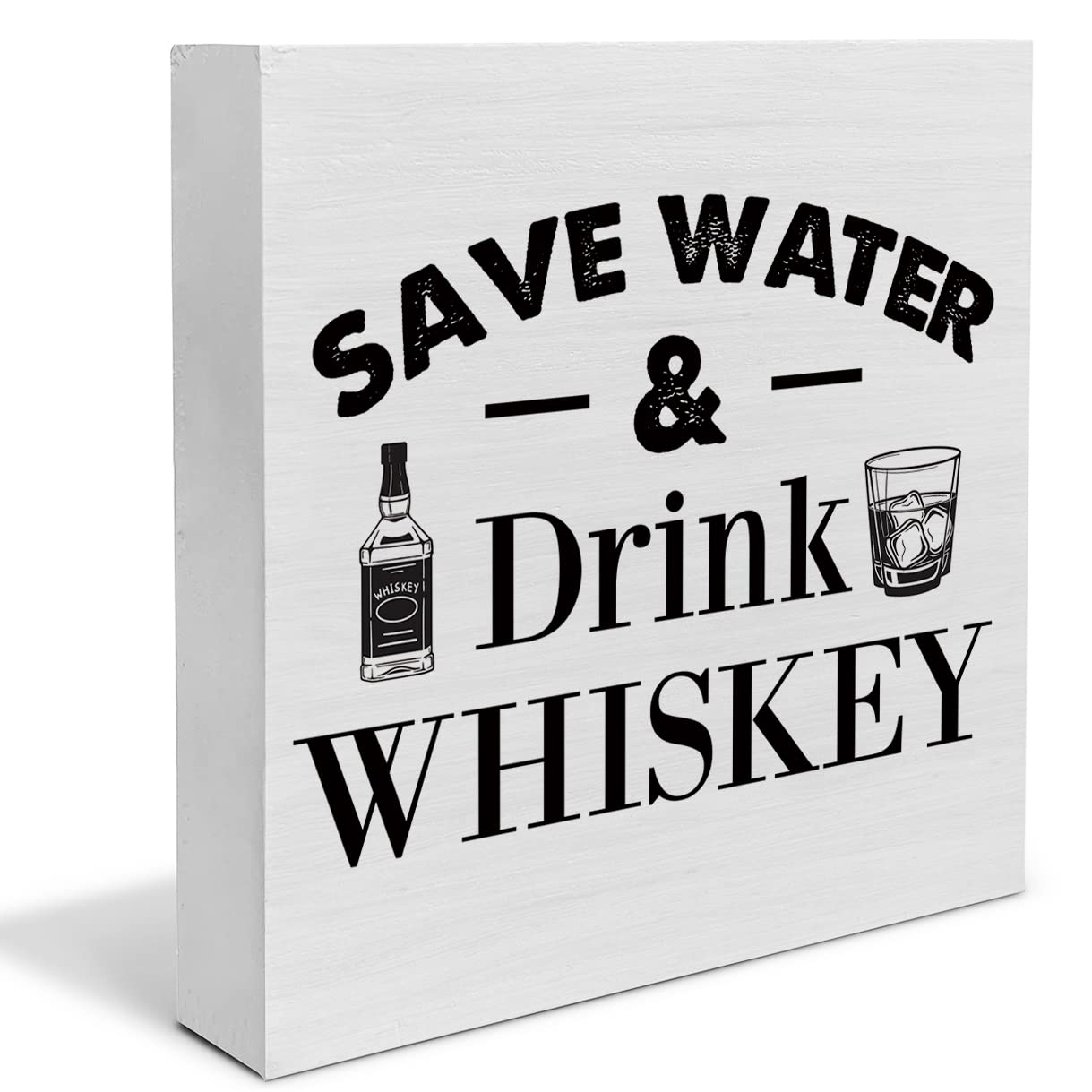 Country Save Water Drink Whiskey Wood Box Sign Home Kitchen Bar Decor
