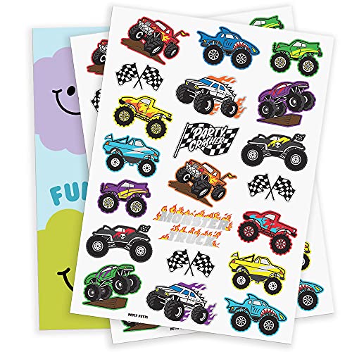 Xo, Fetti Monster Truck Party Supplies Temporary Tattoos - 42 Metallic Styles | Trucks, Big Cars, Finish Lines + Flames #TOP1