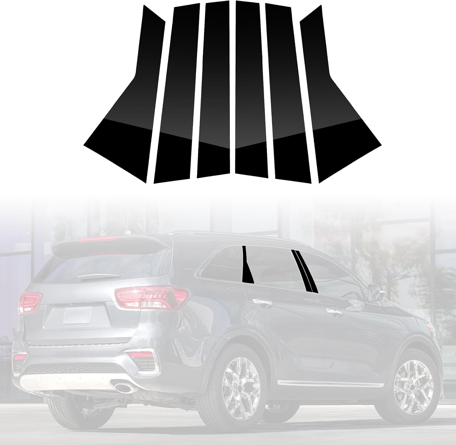 6PCS B Pillar Post Window Cover Trim Kit Compatible with Kia,PC Door Pillar Moldings Stickers Set Decoration for Sorento 2th gen 2009-2014(Glossy Black)