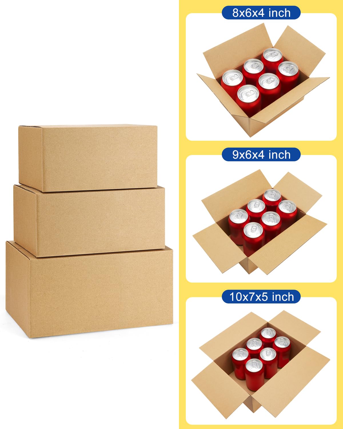 Versandkartons in verschiedenen Größen, 45 Stück, 8 x 6 x 4 & 9 x 6 x 4 & 10 x 7 x 5, kleine Versandkartons, braun, Wellpappe, zum Verpacken von Kleinbussen