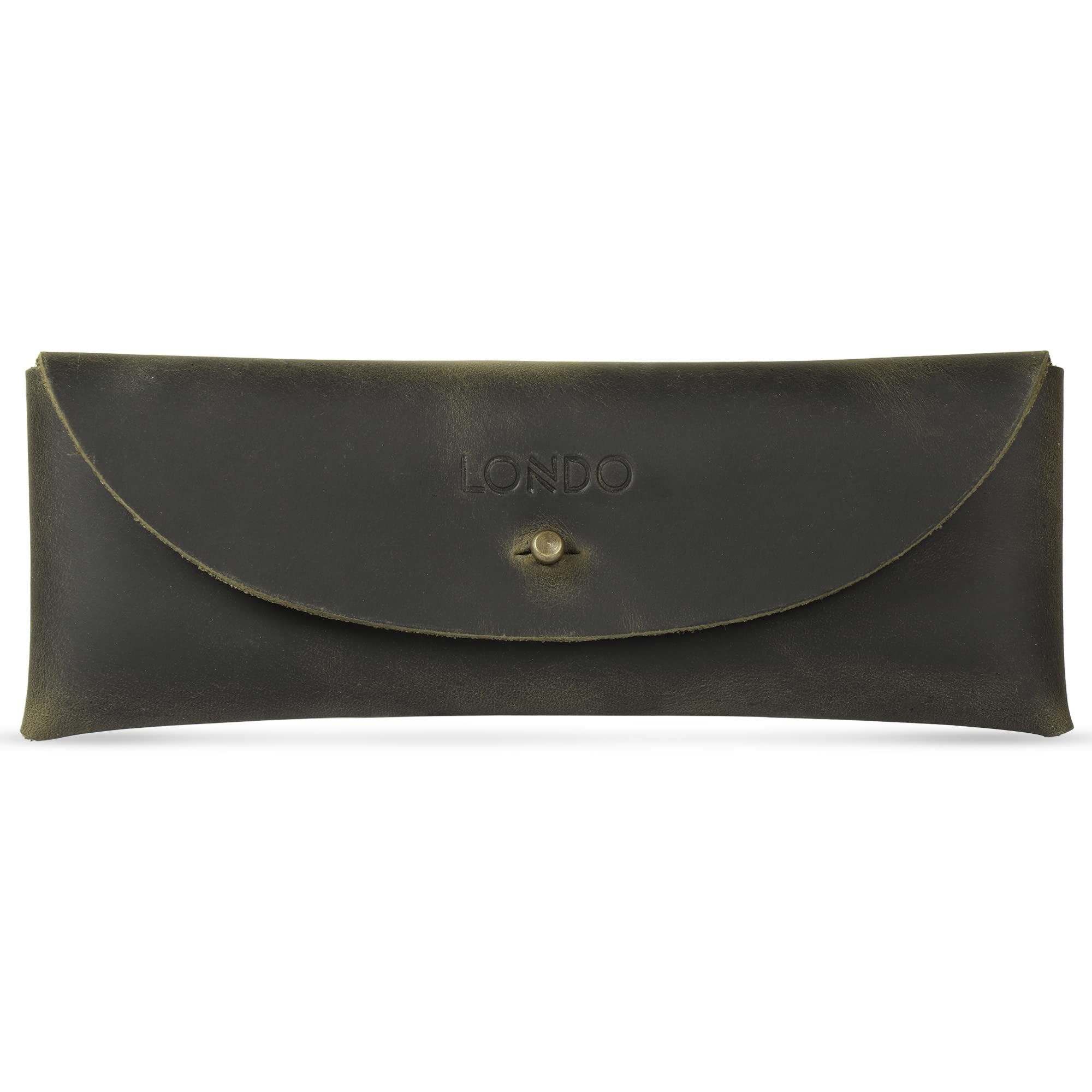 LONDO Astuccio in vera pelle retrò per penne e matite, chiusura a scatto metallica
