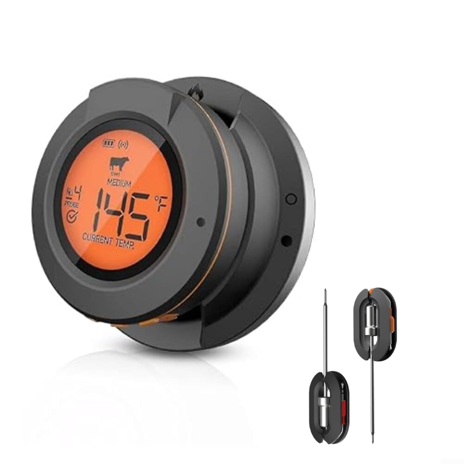Kabelloses intelligentes Grillthermometer für Digitalanzeige, Fleischthermometer mit mehreren Sonden zum Grillen und Braten im Ofen (Thermometer + 2 Sonden)