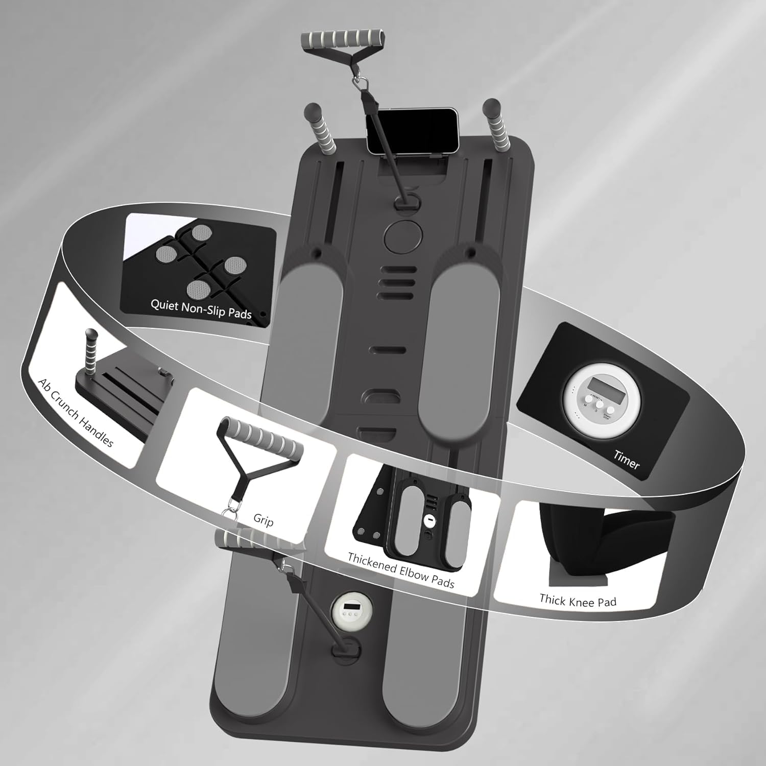 Pilates Board Für Zuhause(inkl. 5er-Set Widerstandsbänder) Faltbares Multifunktionales Reformer Board, Extra Stabile Konstruktion Mit Automatischem Rückprall, für Kern- und Bauchmuskeltraining