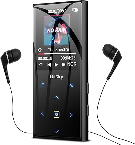 Oilsky - Reproductor de música de 32 GB con Bluetooth 5.0, Mp3 portátil ligero sin pérdidas con radio FM, altavoz integrado, botones táctiles,