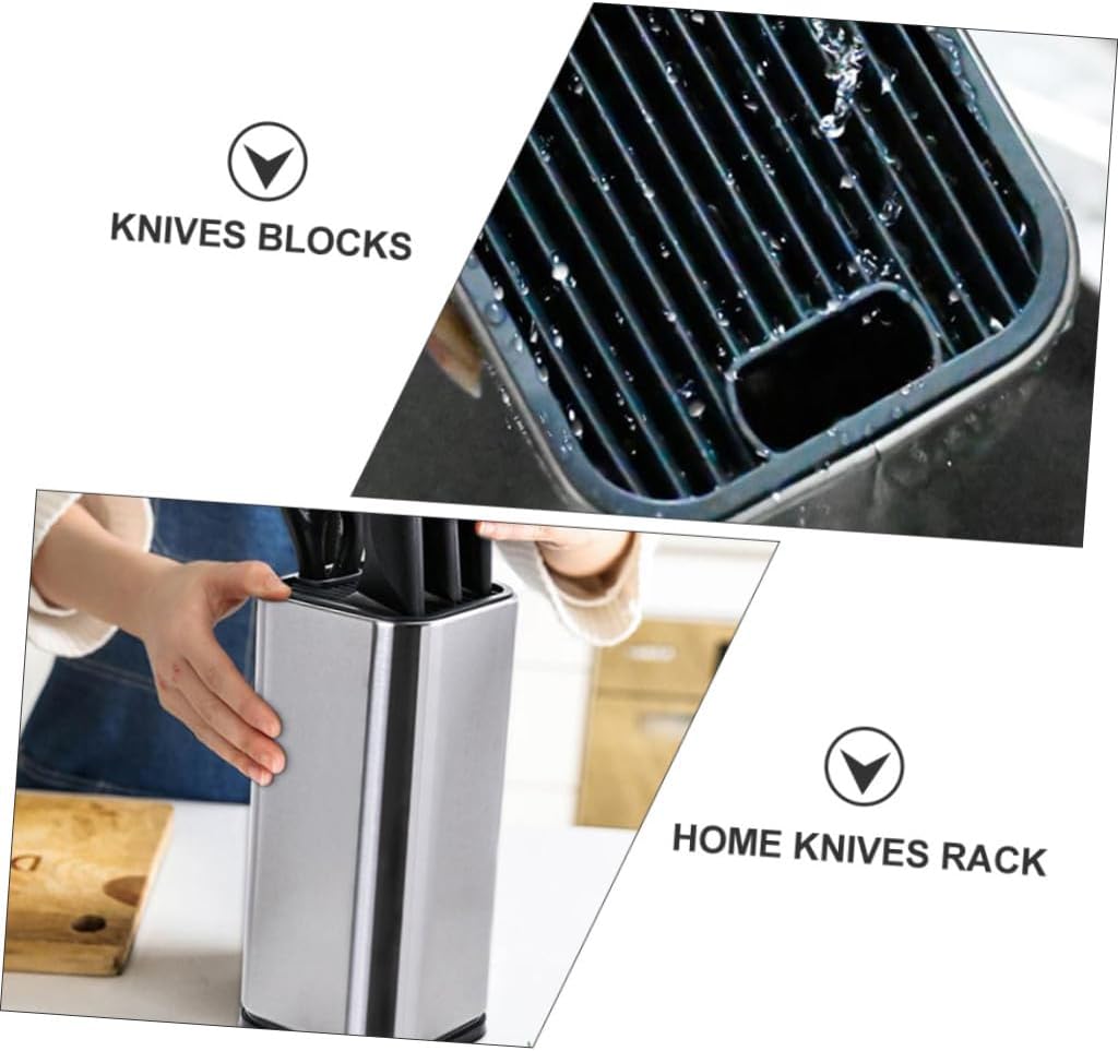 PRETYZOOM Stainless Steel Kitchen Knives Holder and Cutter Organizer Rack with Slots, Practical Knife Block Storage for Home Kitchen Counter, Silver Finish