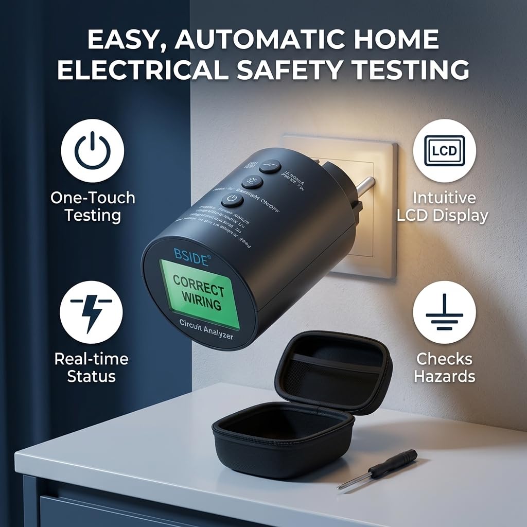 Testeur de Prise Électrique EU 220V avec Écran LCD Détecteur de Tension Polarité Terre et Fuite Analyseur de Circuit pour Électricien