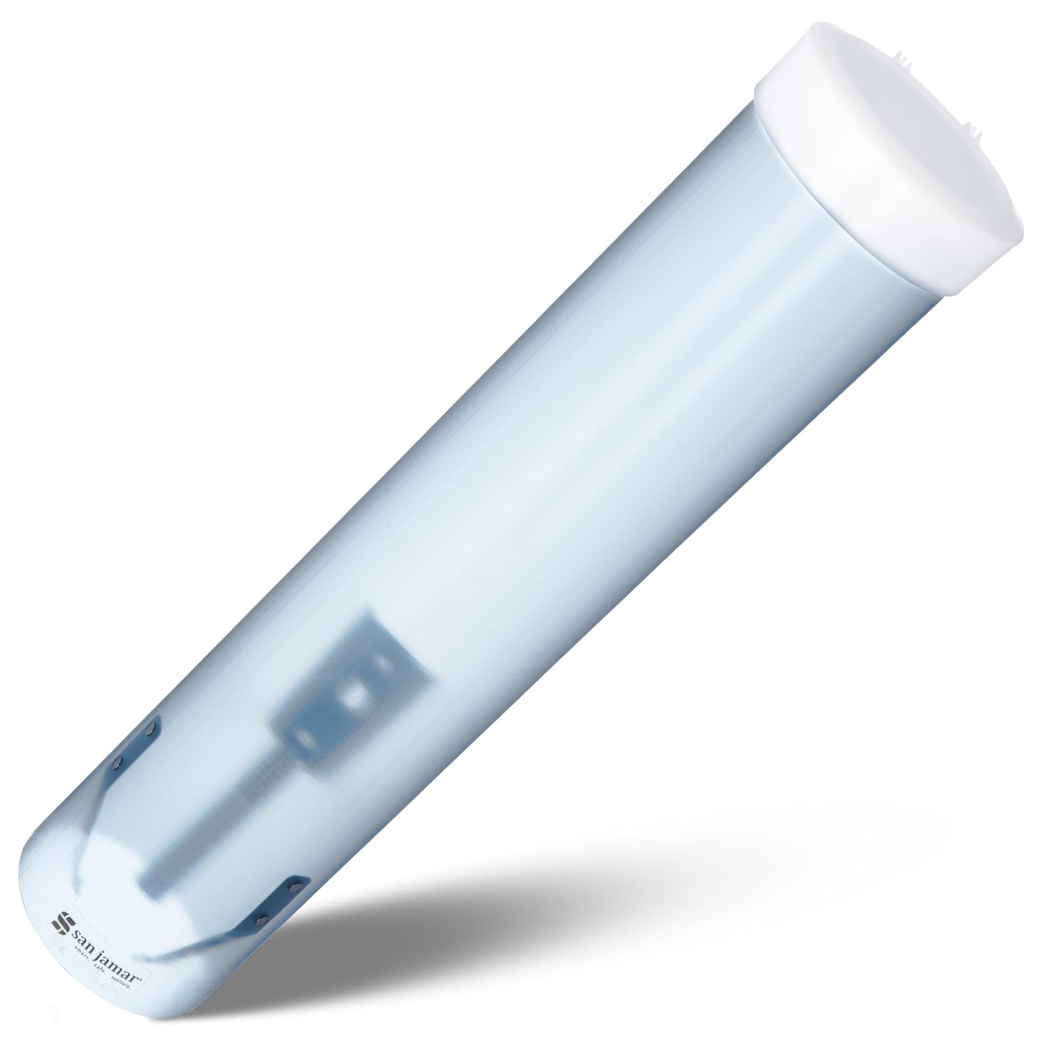 San Jamar Medium Pull-Type Cup Dispenser 4-10 Oz. Cups with Flip Cap for Restaurants, Home, and Office, Plastic, 16 Inches, Frosted Blue