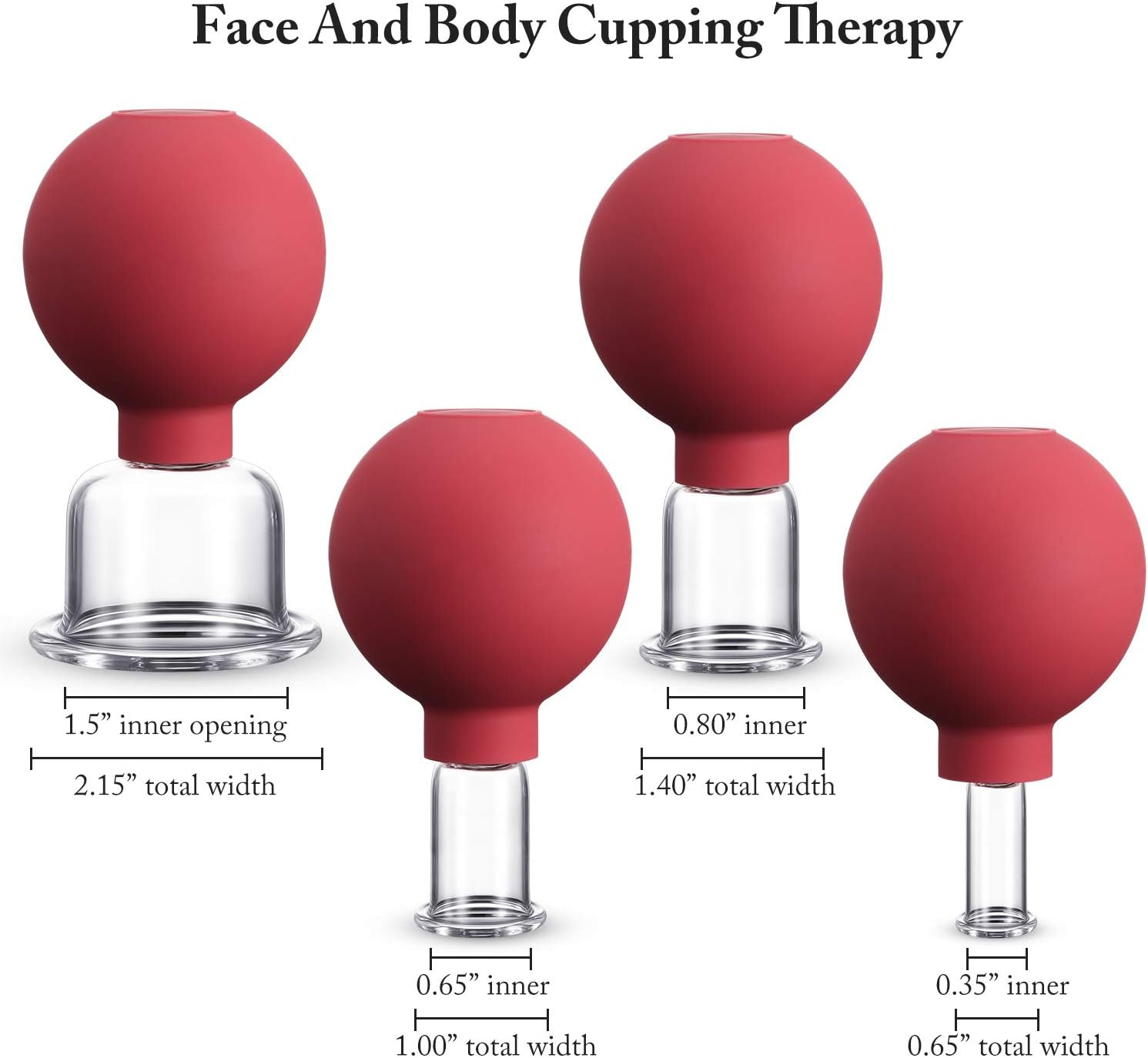 BBTO 4 Pieces Glass Cupping Set Glass Silicone Cupping Cups Massage Vacuum Suction Cupping Cups for Body Face Leg Arm Back Shoulder Muscle and Joint Pain (Red) - Image 2