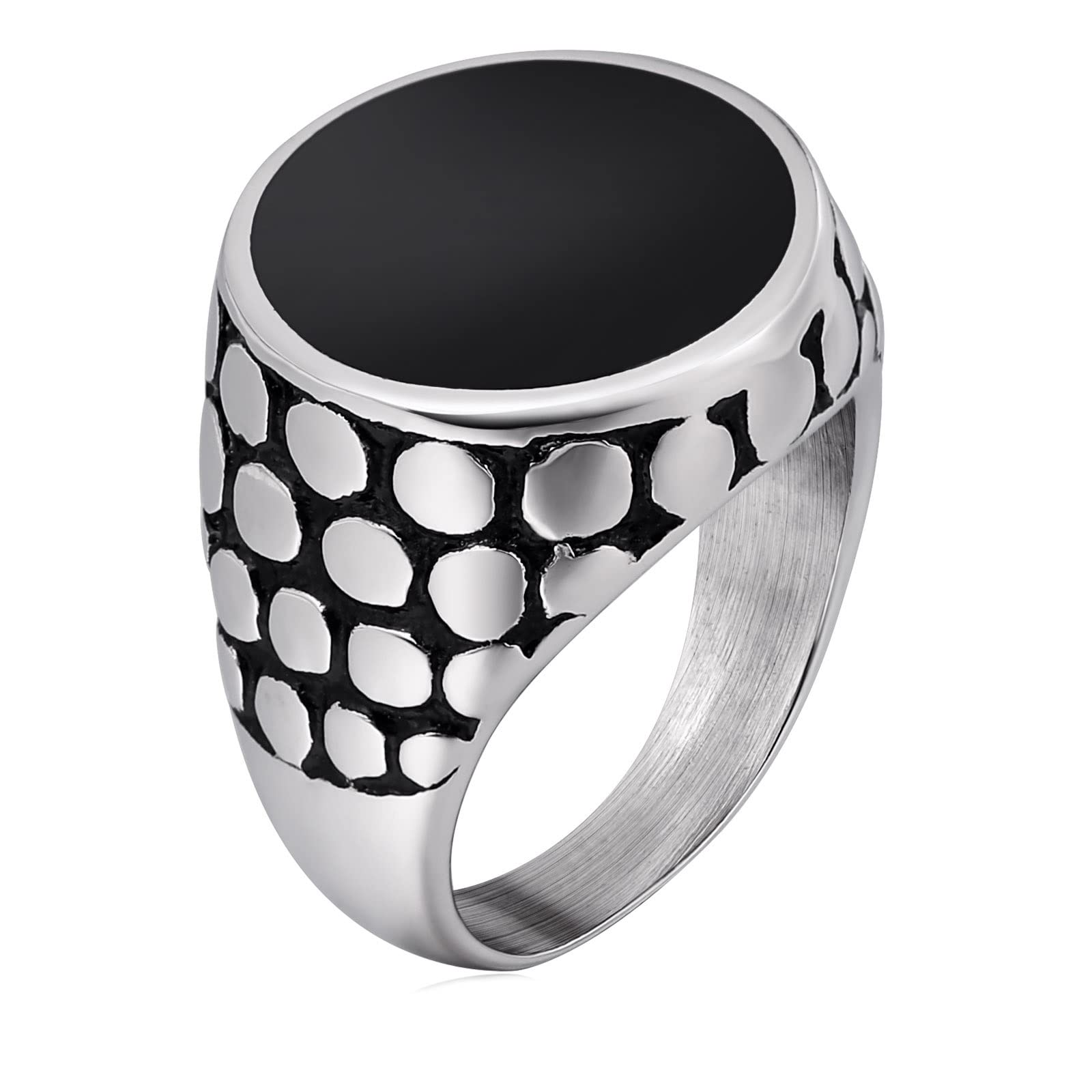 Anello in Acciaio Inox Uomo Anelli Uomo Fedine Anello con Sigillo Rotondo Punk Rock Anelli Promessa Nero Taglia 15 to 27