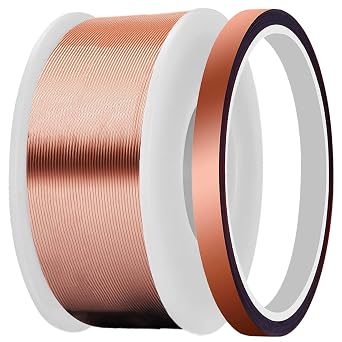 22AWG Magnet Wire, 0.025 Diameter Enameled Copper Wire 0.33lb 164ft 0.0019 Insulated 155C High Temperature Resistant Winding Wire for Electrical Motors, Transformers with 10mm High Temp Tape