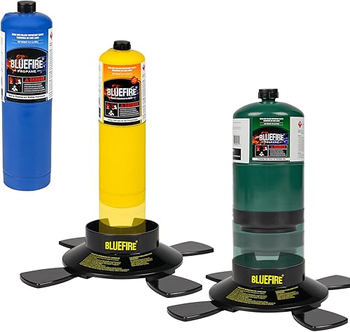 Miniatura 2 de BLUEFIRE Soporte de cilindro de gas de combustible de doble uso para acampar y soldar con forma de estrella, base de botella de propano MAPP MAP