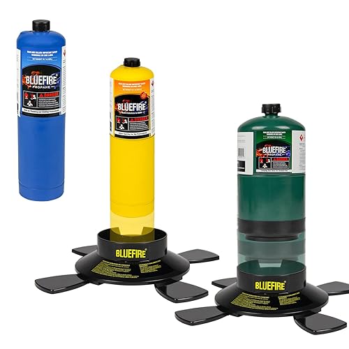 Miniatura 3 de BLUEFIRE MRAS-8103 - Cabezal de antorcha turbo de doble llama de alto rendimiento 17060 BTU+soporte de cilindro de gas combustible de doble uso para