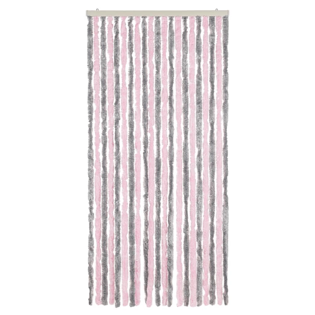 Fliegenvorhang Silbergrau und Rosa Chenille 90x200 cm Türvorhang mit Haken geräuscharm verstellbar Privatsphäre Wärmeisolierung für Fenster Balkontür Terrasse
