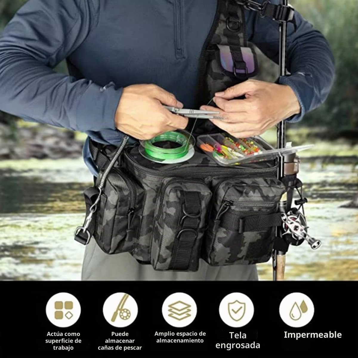 Bolsa de aparejos de pesca, bolsa de almacenamiento de aparejos de pesca, mochila de pesca ligera, bolsa de herramientas para pesca, senderismo, caza, camping