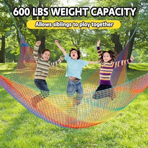 LPIW Climbing Net for Kids - 14.8FT x 9.9FT Double Layers Heavy Duty Playground Safety Net, Climbing Cargo Net for Tree House Tree Fort, Back Yard, Jungle Gyms, Monkey Bar Security Mesh(Rainbow) - 5