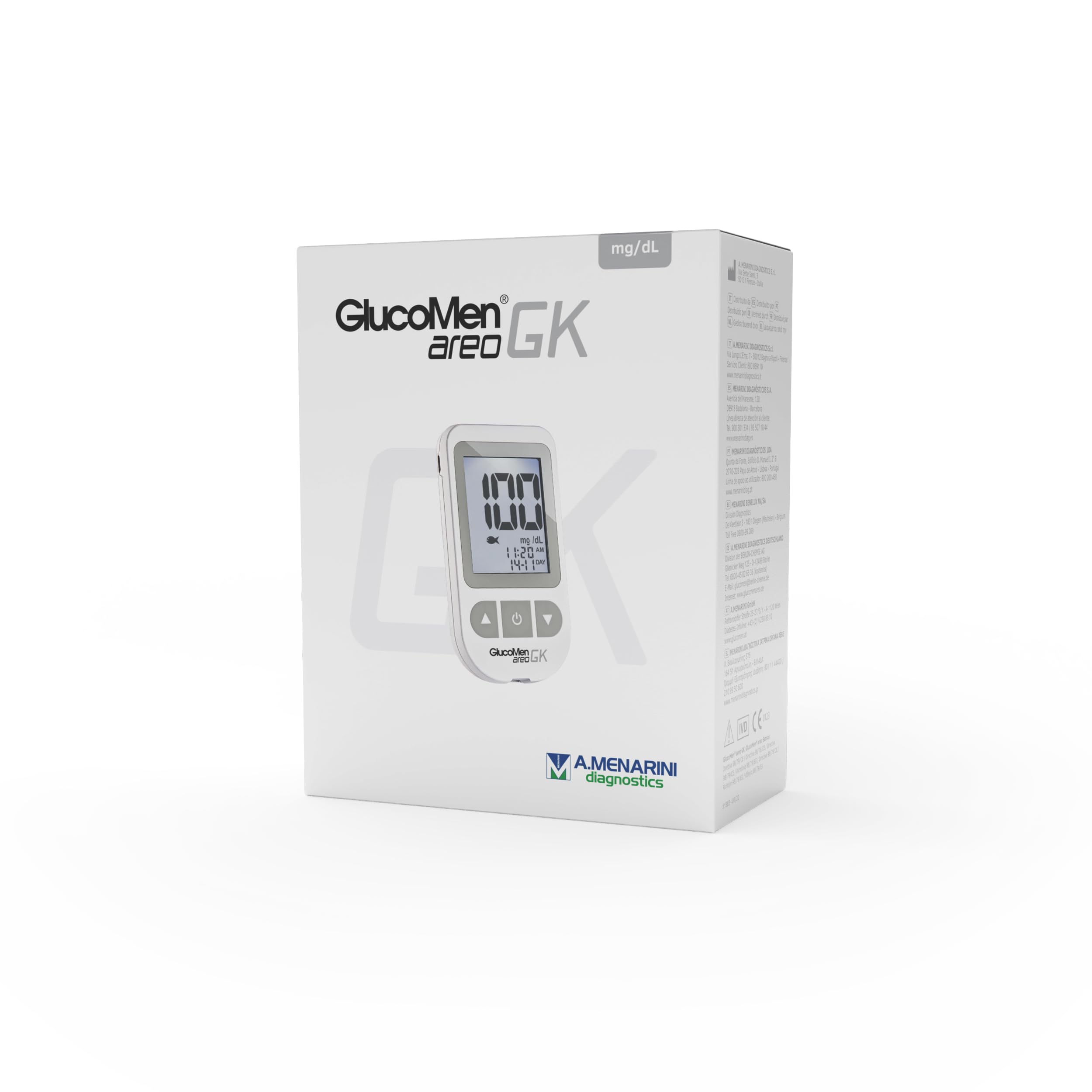 Menarini Diagnostics Strumento per la Misurazione del Glucosio nel Sangue GlucoMen Areo GK Meter Set NO VRAC - Glucometro, Misuratore Glicemia e Chetonemia (Risultato in 5-8 Secondi)