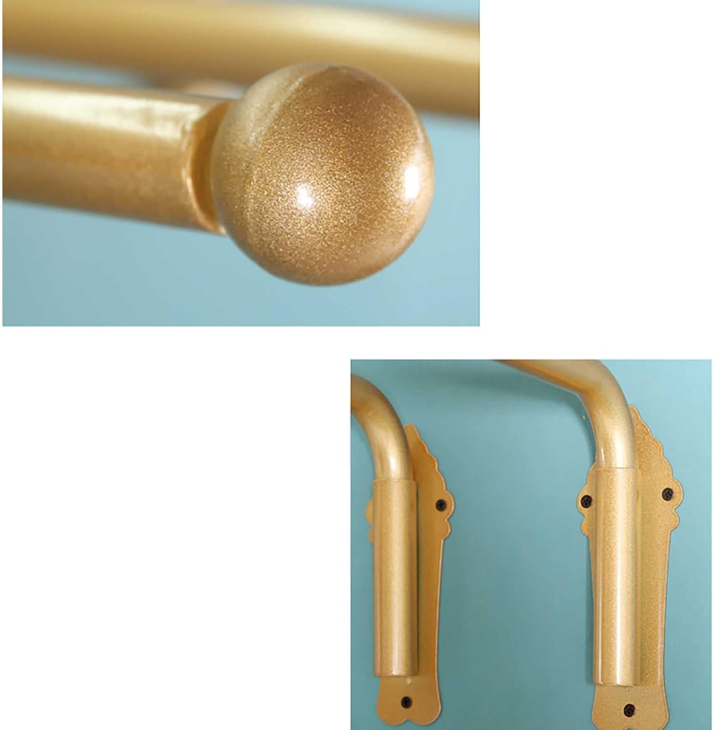 Barra de cortina con brazo giratorio pesado con topes, 40 kg de metal, 25 mm de diámetro, barra de cortina para cocina, cuarto de baño