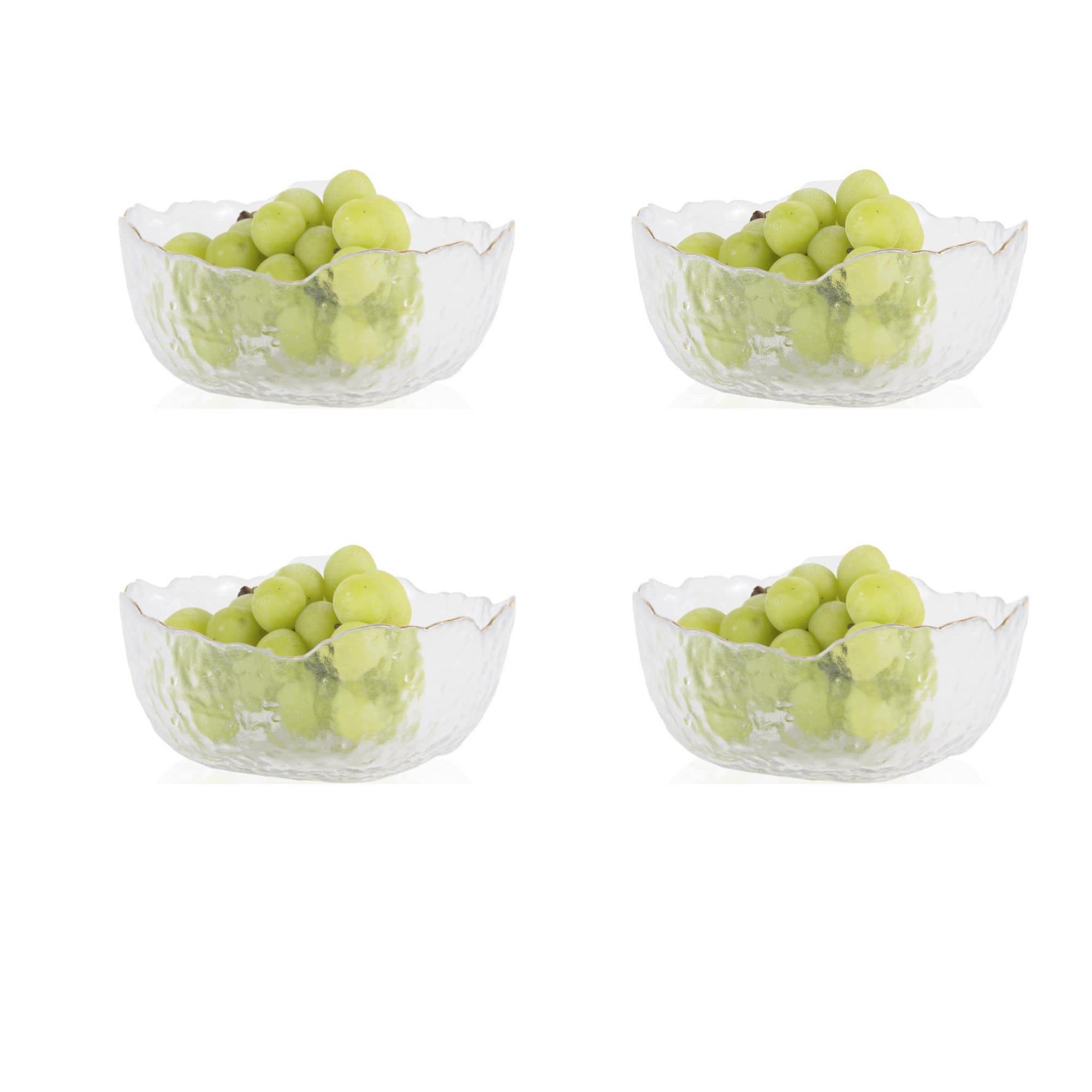 Eden & Willow E&W Wavy Gold Edge Glass Serving Bowls, Dishes for Salad, Fruits and Desserts (4, Medium)