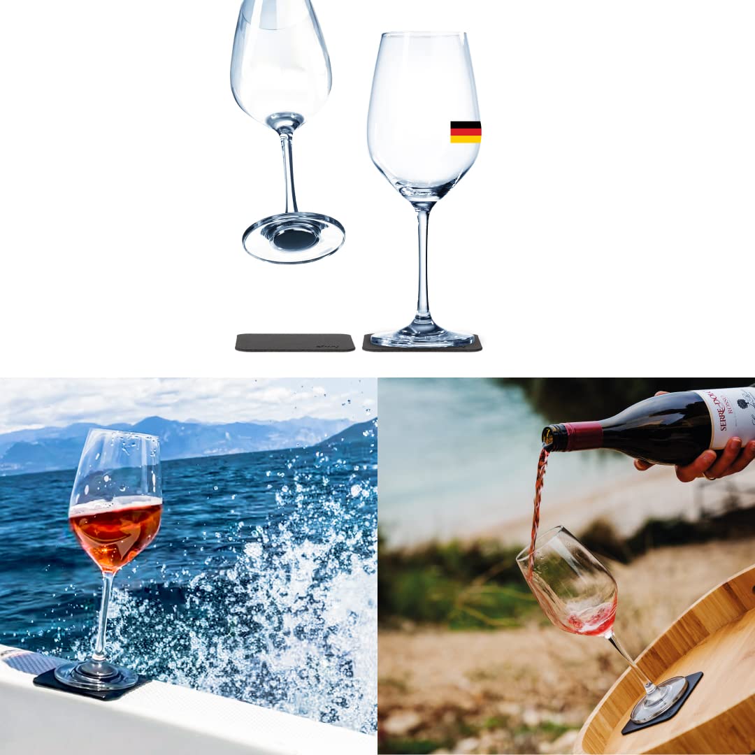 silwy® bicchieri magnetici bicchieri di cristallo fine con magneti perfettamente integrati e sottobicchieri in nano-gel metallico - bicchieri da campeggio antiscivolo (vino // 0,25 litri)