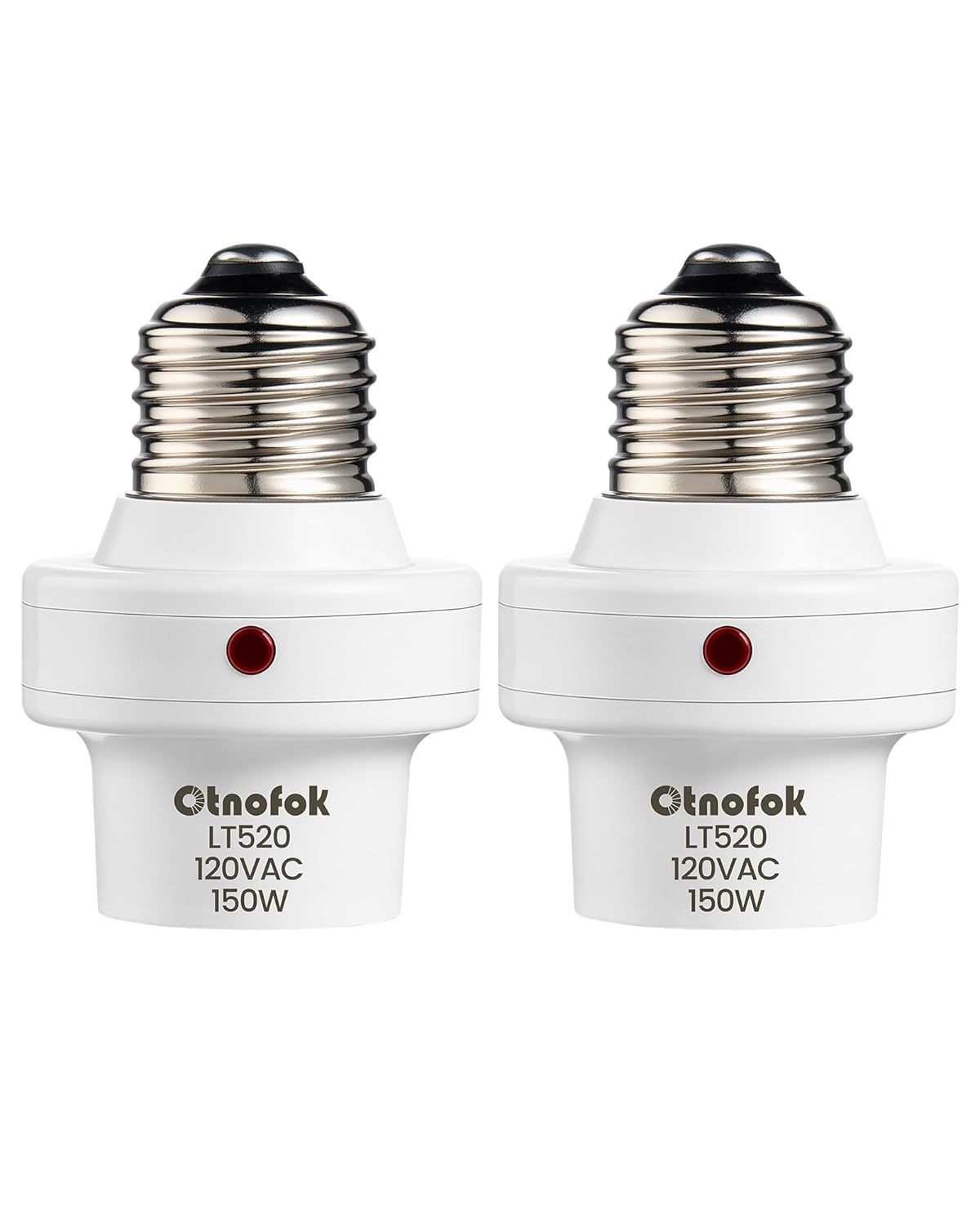 Light Sensor Socket, E26/E27 Light Bulb Socket, Automatic Dusk to Dawn Photocell Sensor with 300° Adjustable Angle for Outdoor Lighting in Porch, Garage, and Wall Lights, White, 2 Pack