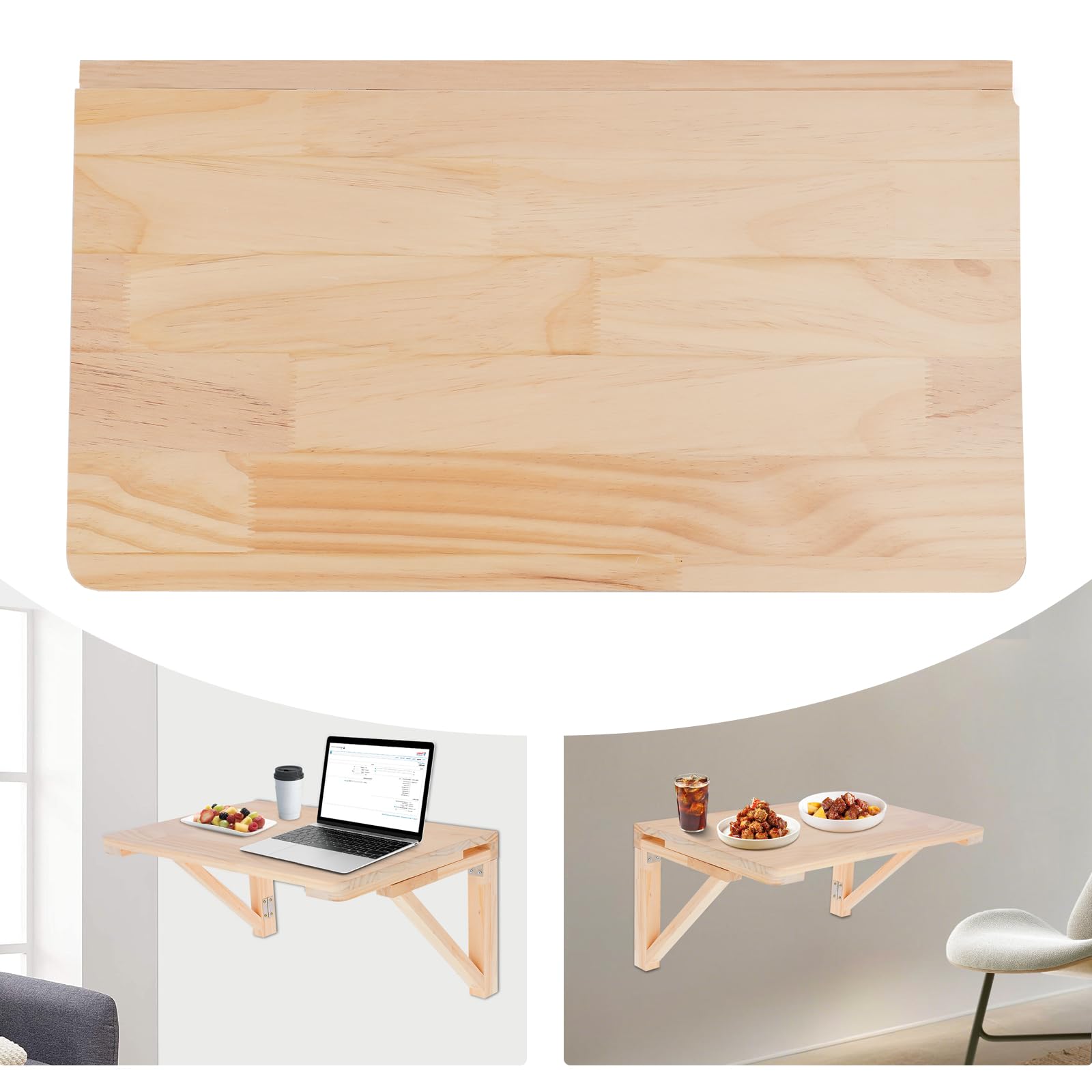 Mesa plegable de pared, de madera de pino, plegable y ahorra espacio, para balcón, oficina, baño, caravana, almacén, garaje, salón, estudio, dormitorio, cocina, lavadero (60 x 40 cm)