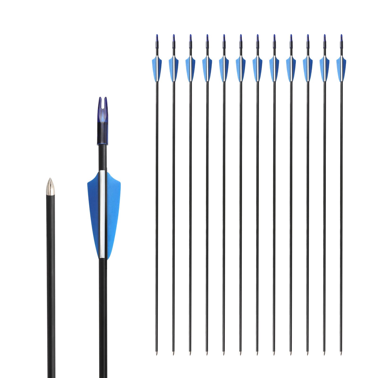YORKING 12Pcs Fiberglass Archery 30" Black Practice Sighting Arrow Archery Fibreglass Arrows Kit