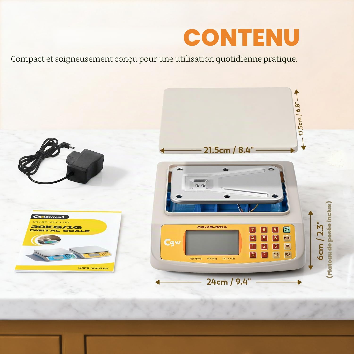 CGOLDENWALL 30kg/1g Balance Cuisine Numérique - KG/LB/OZ, Comptage & Tare