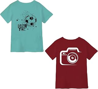 Kids Boys Cotton Printed Tshirt Pack of 2(GoalPGrn3-CamMrn2_PT) Price In India
