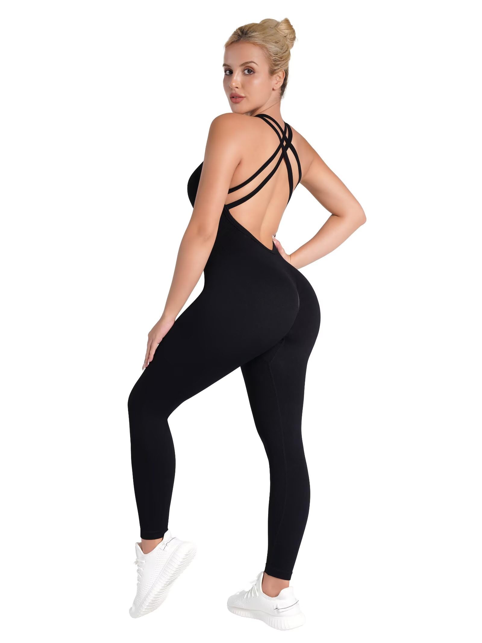 Sunzel Jumpsuits for Women Backless, Seamless Workout One Piece Bodycon Bodysuits, Butt Scrunch Leggings Unitard