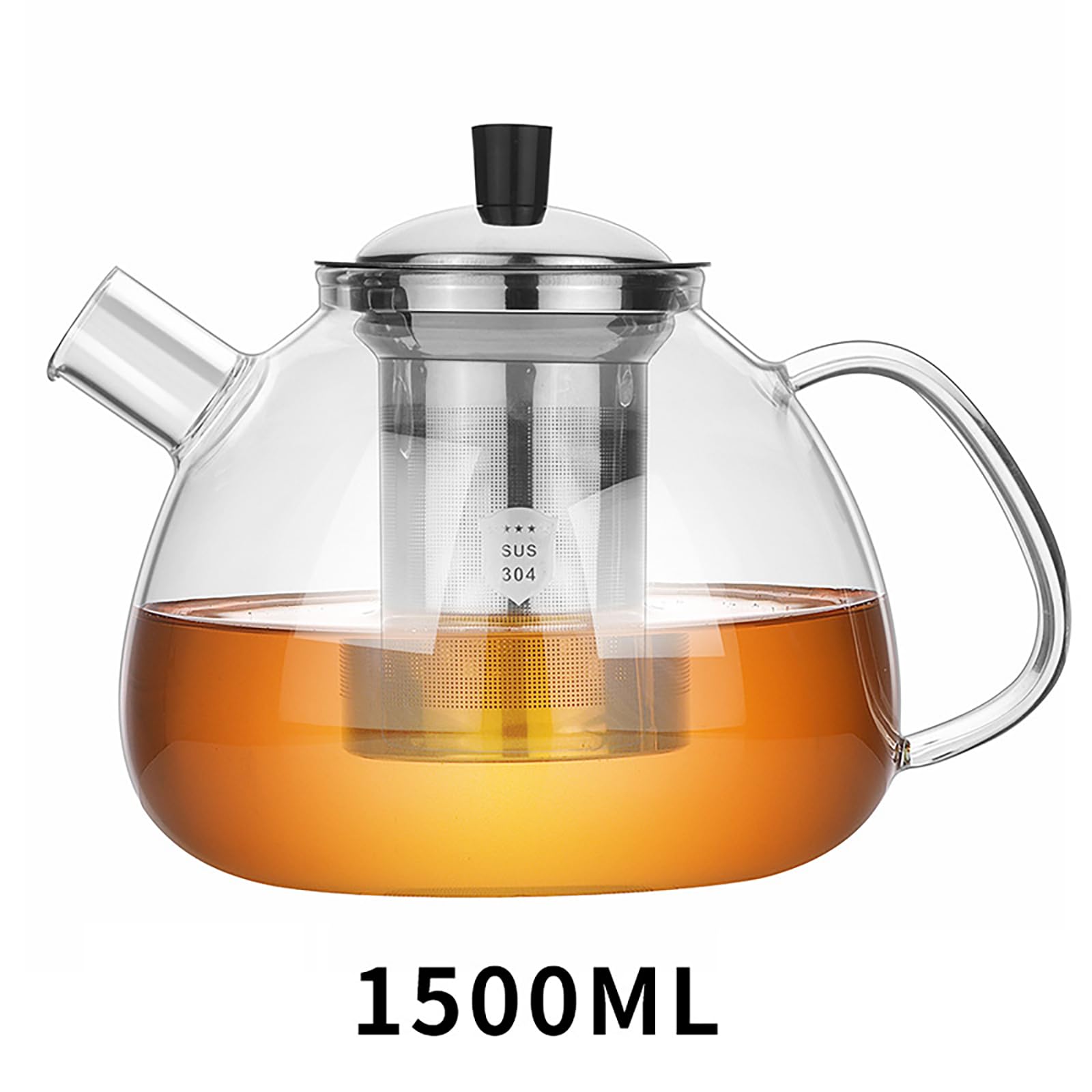 Tetera con Calienta Teteras e Infusor 1500ml, Tetera de Vidrio con Calienta Teteras de Acero Inoxidable, Tetera de Vidrio Borosilicato, Té de Frutas – Tetera de Vidrio para Vitrocerámica y Vela