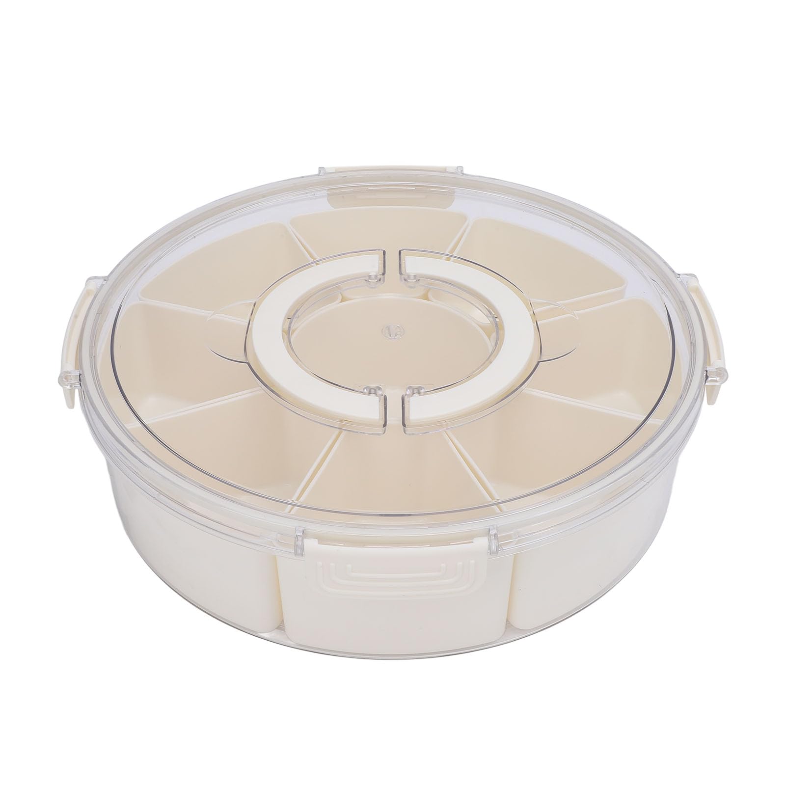 VAYEODEYU Divided Serving Tray, 9 Compartments, Foldable Handle, Transparent Lid, 30.8x8.2x27.5cm