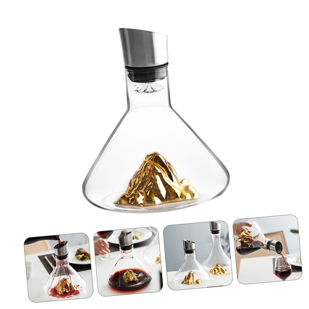 BETOOKY Decanter Design Raffinato in Cristallo da 1500ml Colore Oro per Vino e Funzionalità di Aerazione e Decantazione, per Occasioni Raffinate