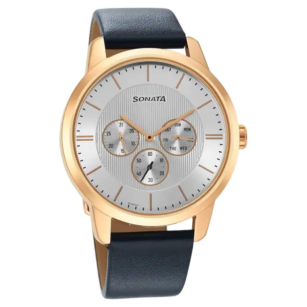 Sonata Quartz Multifunction Silver Dial Leather Strap Watch for Men-NR7139WL01 (B0BS3NMYQB) Amazon Price History, Amazon Price Tracker