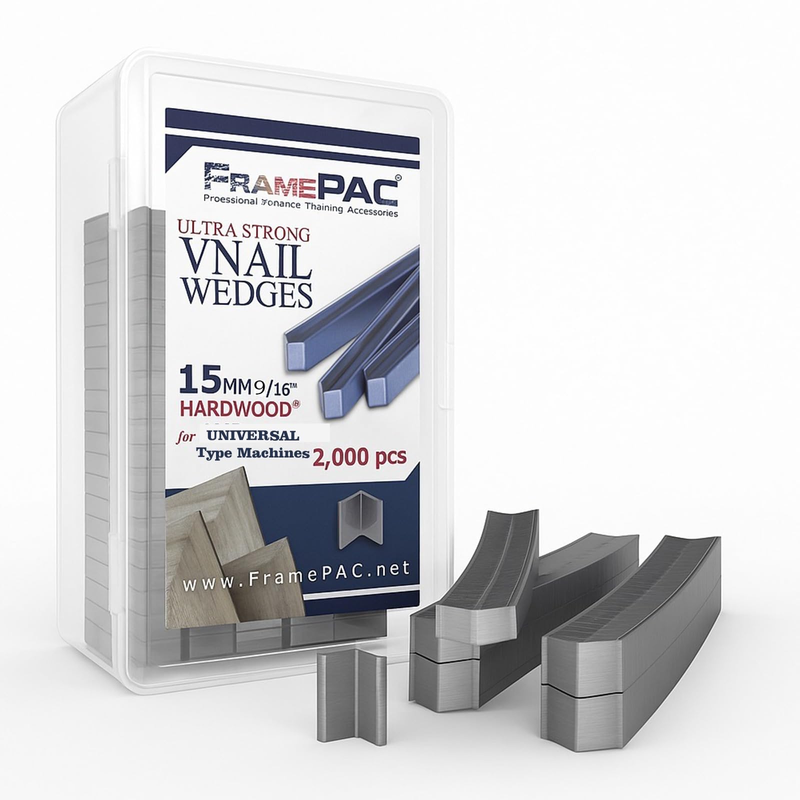 V Nails for Hardwood Picture Frames - 15mm (9/16 Inch) - [2000 V-Nail Pack, Stacked] - Universal (UNI) - Ultra Strong Vnail Wedges for Picture Framing - Joining Picture Frame Corners