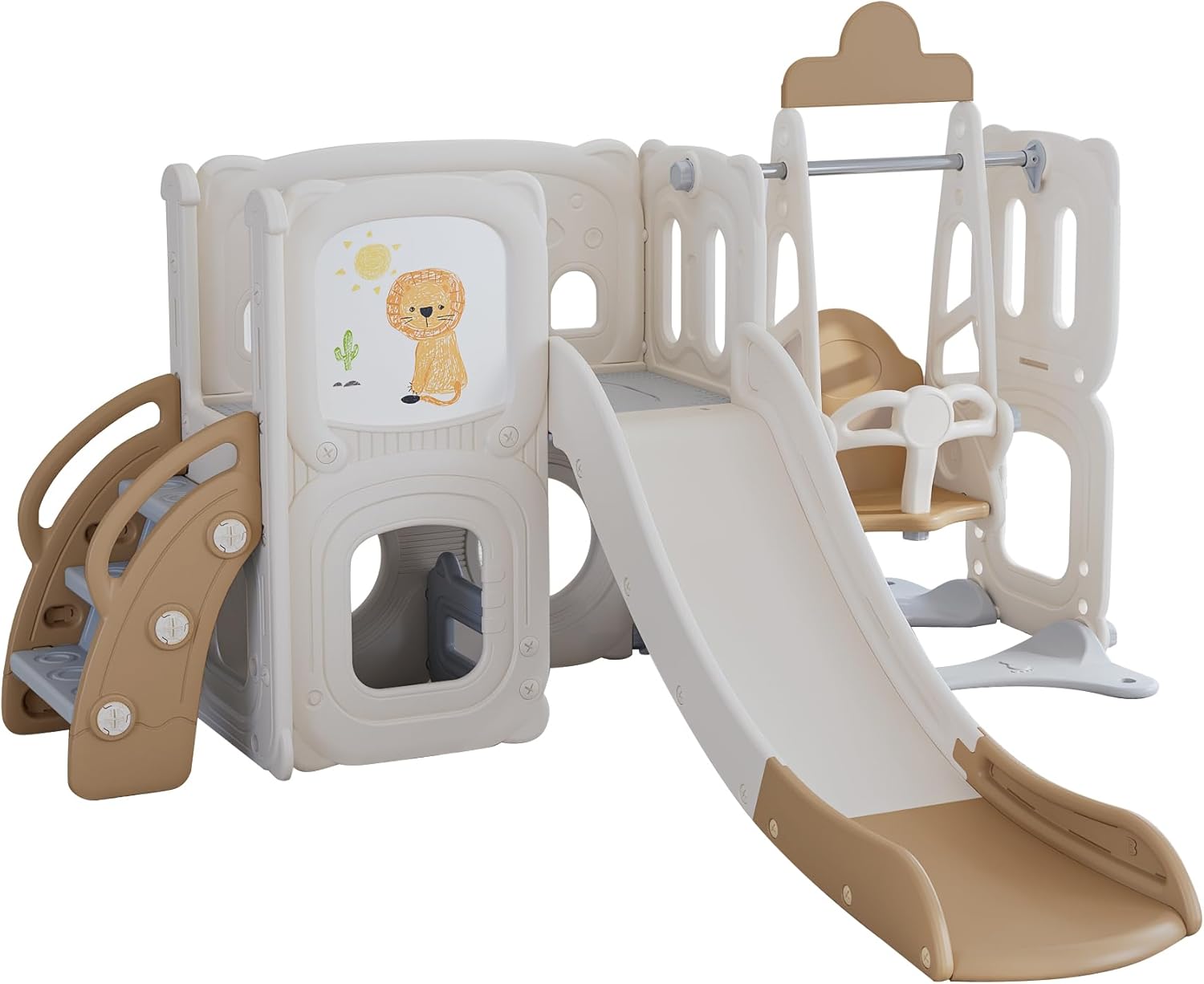 5 in 1 T oddler Slide and Swing Set, Playground Climber Slide Playset with Drawing Whiteboard, Freestanding Combination for Babies