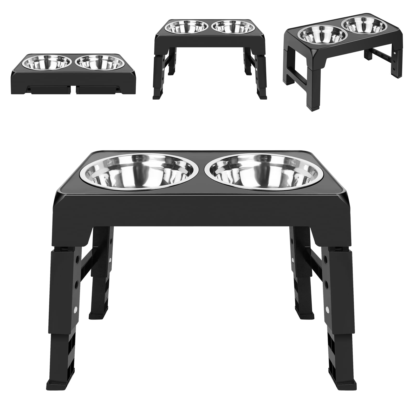 Raised Dog Bowl, Adjustable Elevated Dog Bowls Stand with 4 Height Settings(8-30cm) | Ergonomic Raised Feeder for Labrador, German Shepherd | Anti-Tip & Splash-Proof Design