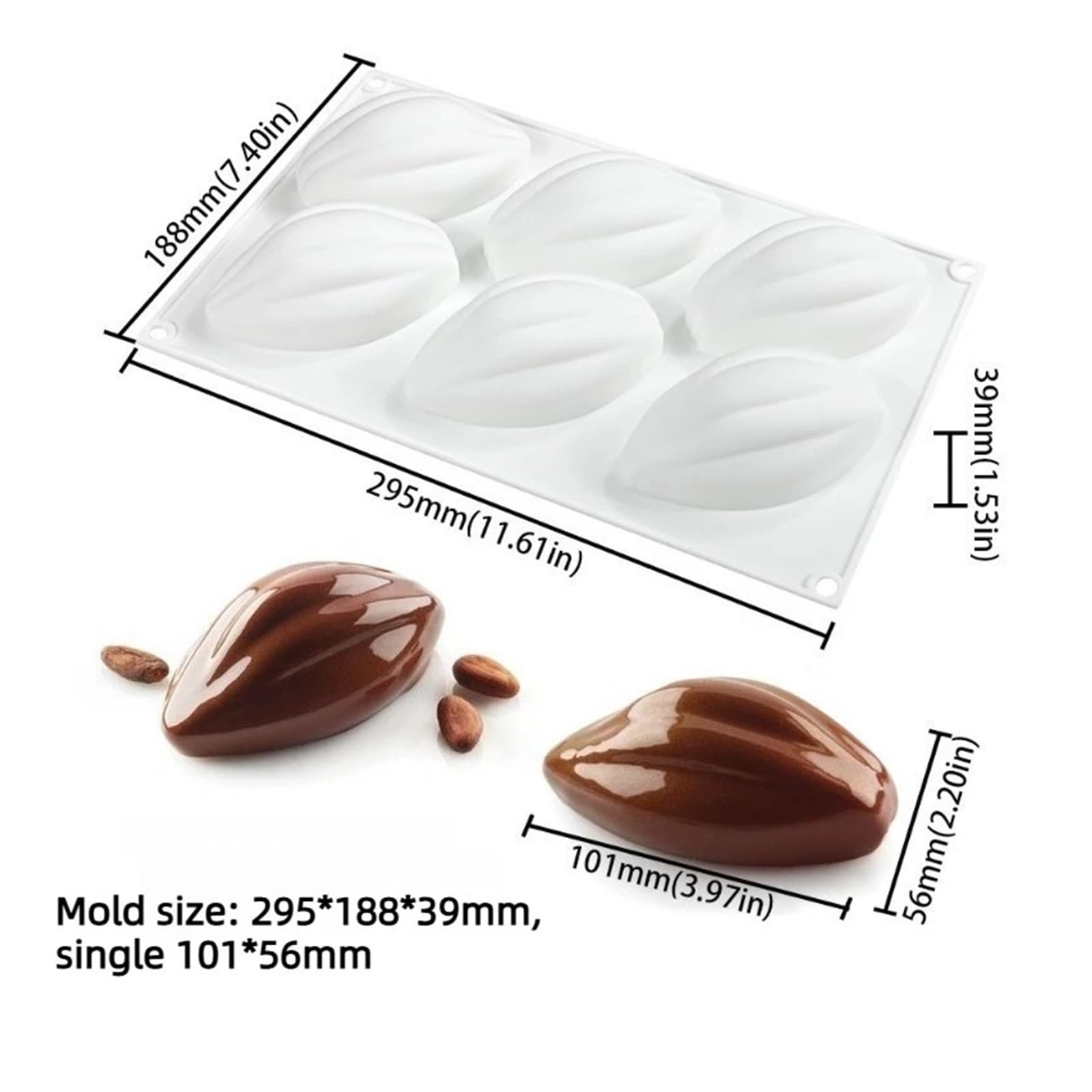 Molde de silicona con forma fruta cacao 6 cavidades, herramienta pastelería antiadherente for hornear pasteles mousse, postres oliva y Chocolate(White)