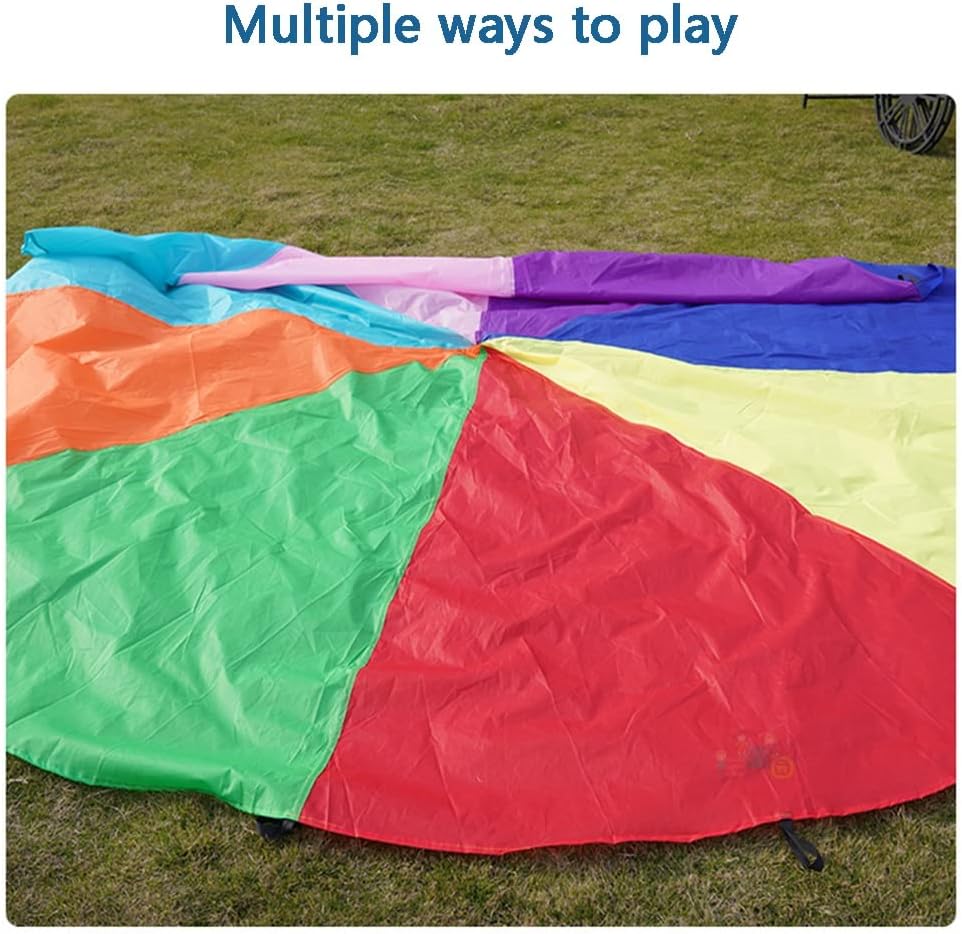 Rainbow Parachute, Play Parachute, Play Parachute with Handles for Cooperative Team Building Games Gymnastics Cooperative Play Outdoor Playground Activities(4 * 4M)(4 * 4M)