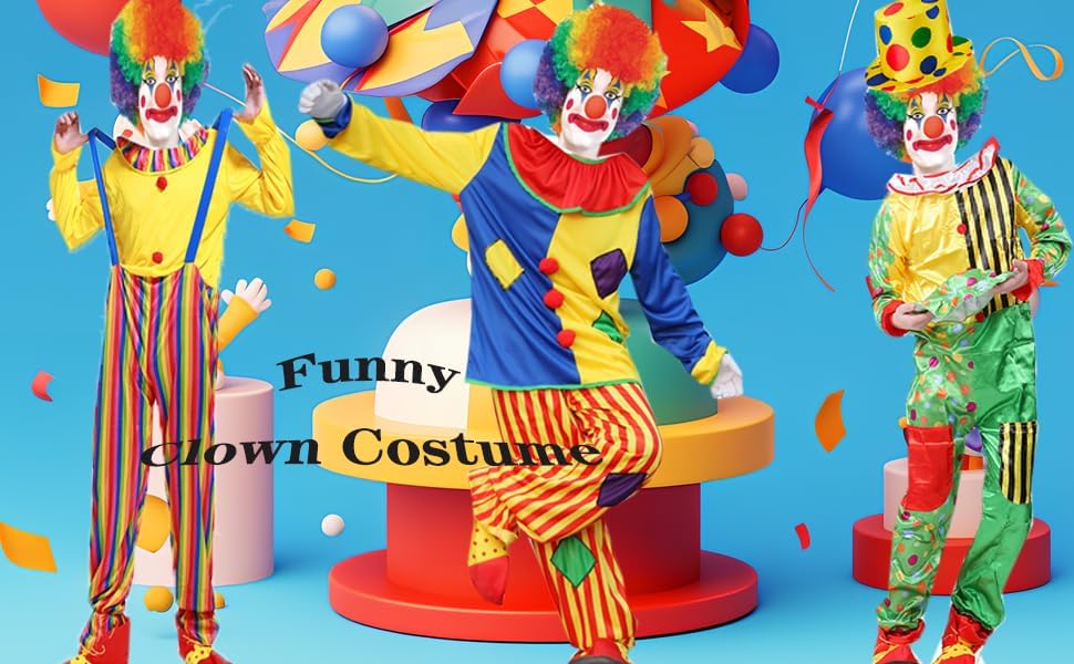 7pcs Clown Costume Set, Jumpsuit with Wig Bag Hat Gloves Glasses Holloween Adult Teens Clown Outfit Party Dress up - Image 7