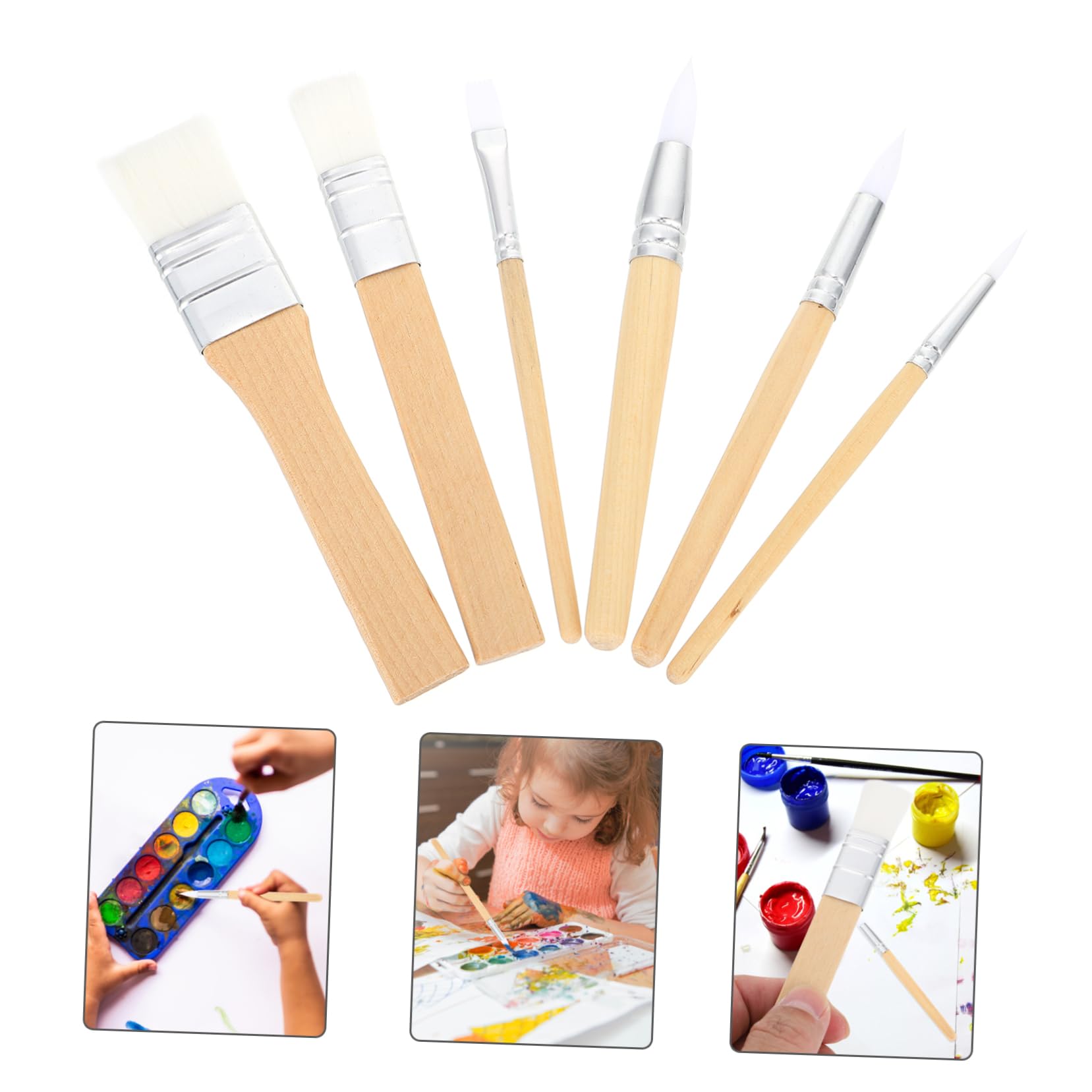 6pièces Fournitures De Peinture De Pinceaux Aquarelle Courte Outils De Dessin pour Garçon Fille Et Artistes